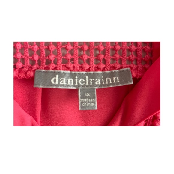 Daniel Rainn Flutter Sleeve Top with Crochet Lace Detail-Size 1X-Coral Pink - Picture 4 of 6